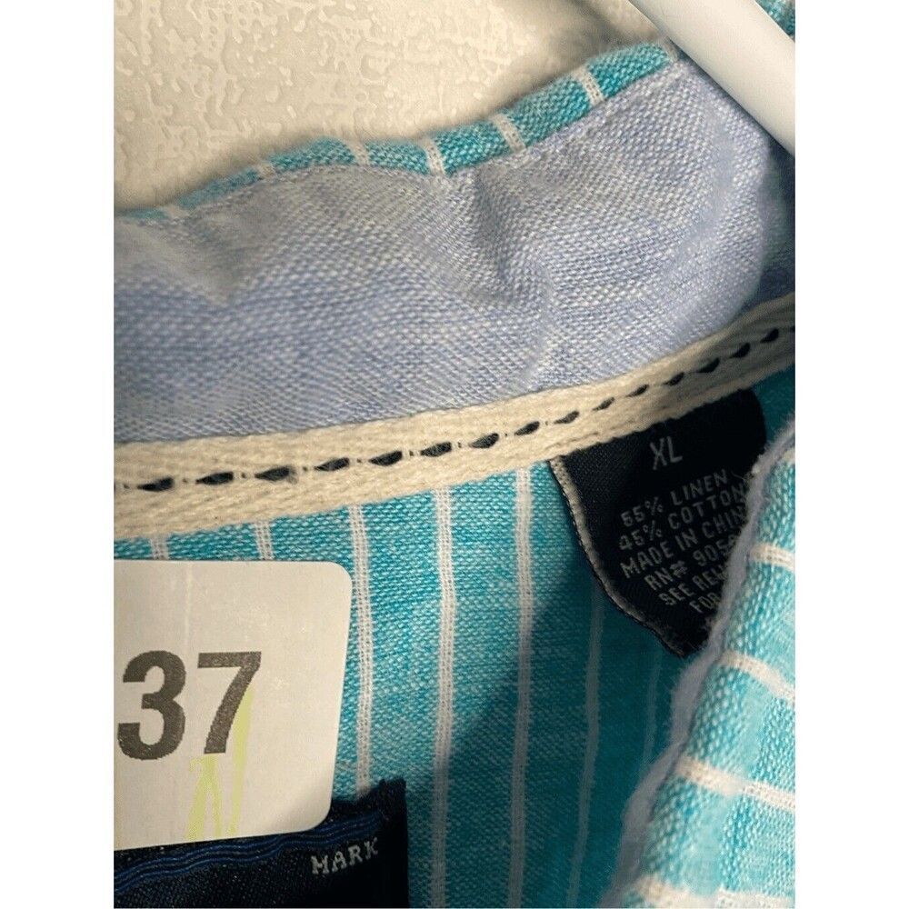 Visitor Mens Blue Striped Linen Blend Woven Short Sleeve Button Up Shirt Size XL - Picture 3 of 10